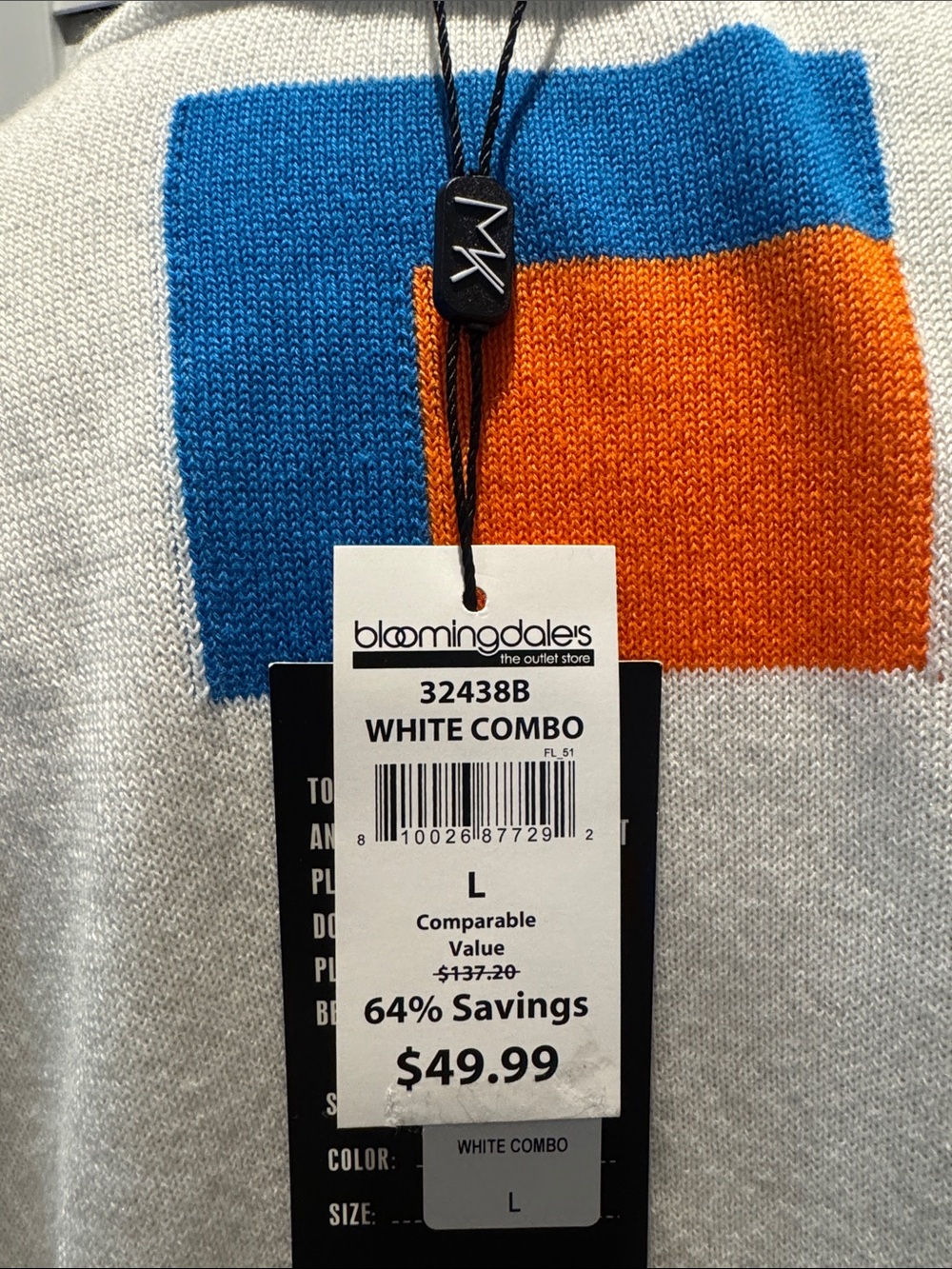 MK Metric Knits NWT Hamptons Private Crewneck Sweater -Orange Accents. - Picture 5 of 9